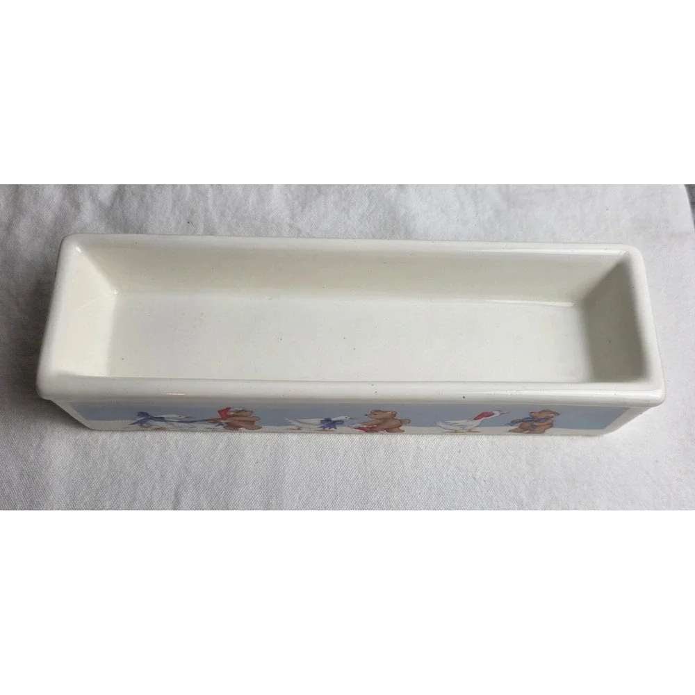 Vintage 1988 House of Lloyd Christmas Bear and Goose Ceramic Cracker Tray Dish